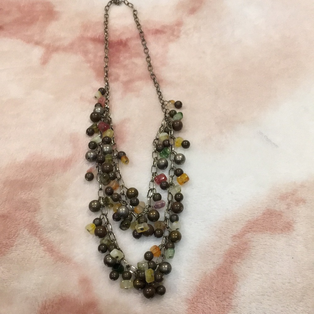 Rustic Vintage Metal Balls and Quartz Chip Chain Necklace Double strand Resale - Picture 7 of 14
